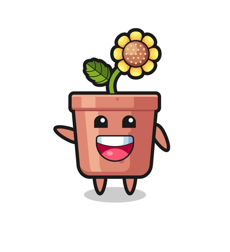 happy sunflower pot cute mascot character vector