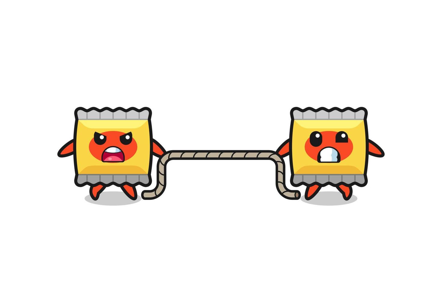 cute snack character is playing tug of war game vector