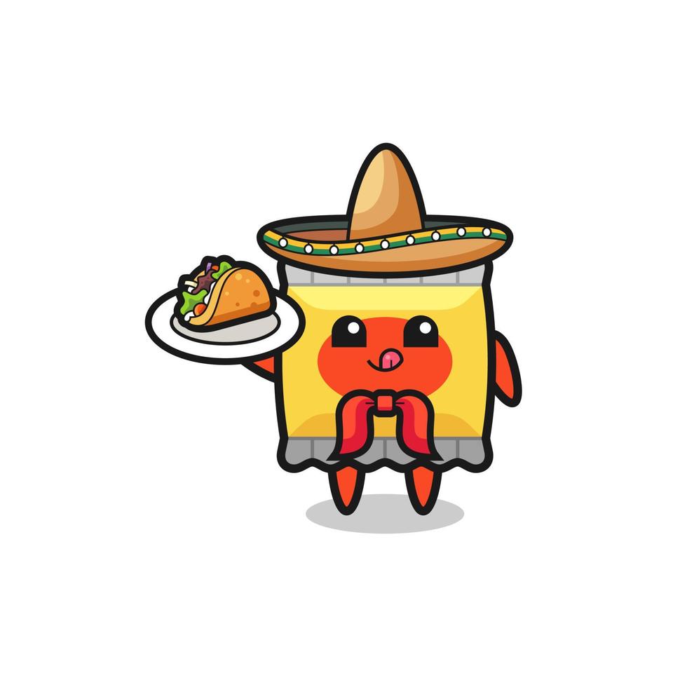 snack chef mexicano mascota sosteniendo un taco vector