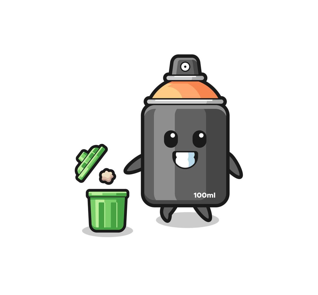 illustration of the spray paint throwing garbage in the trash can vector