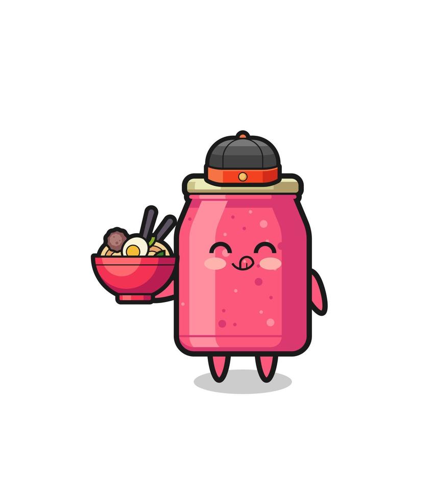 strawberry jam as Chinese chef mascot holding a noodle bowl vector