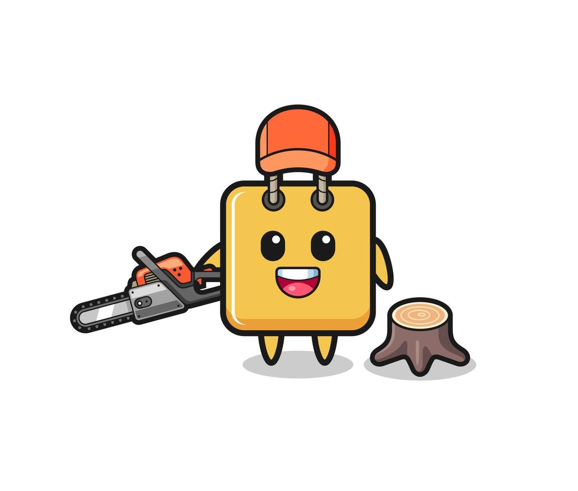 shopping bag lumberjack character holding a chainsaw vector