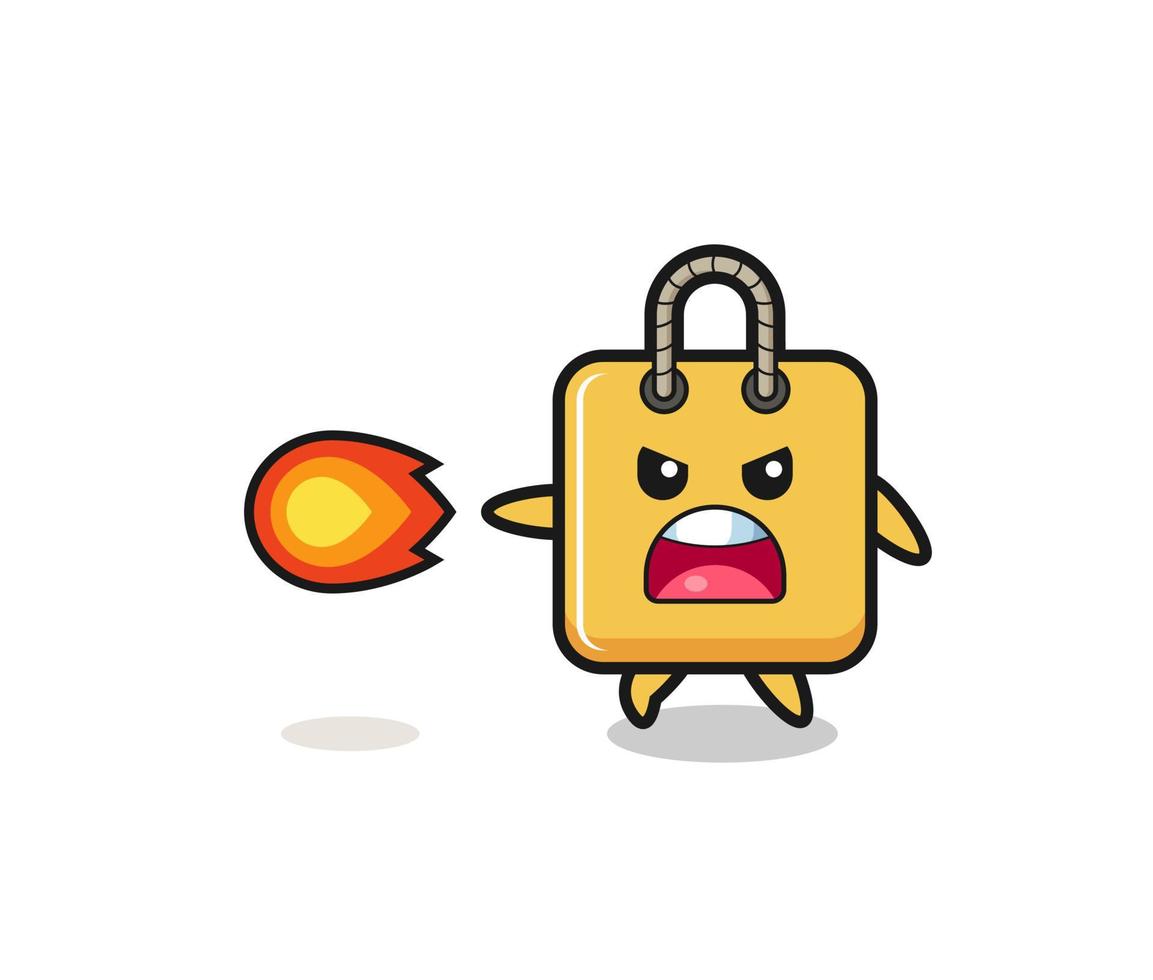 cute shopping bag mascot is shooting fire power vector