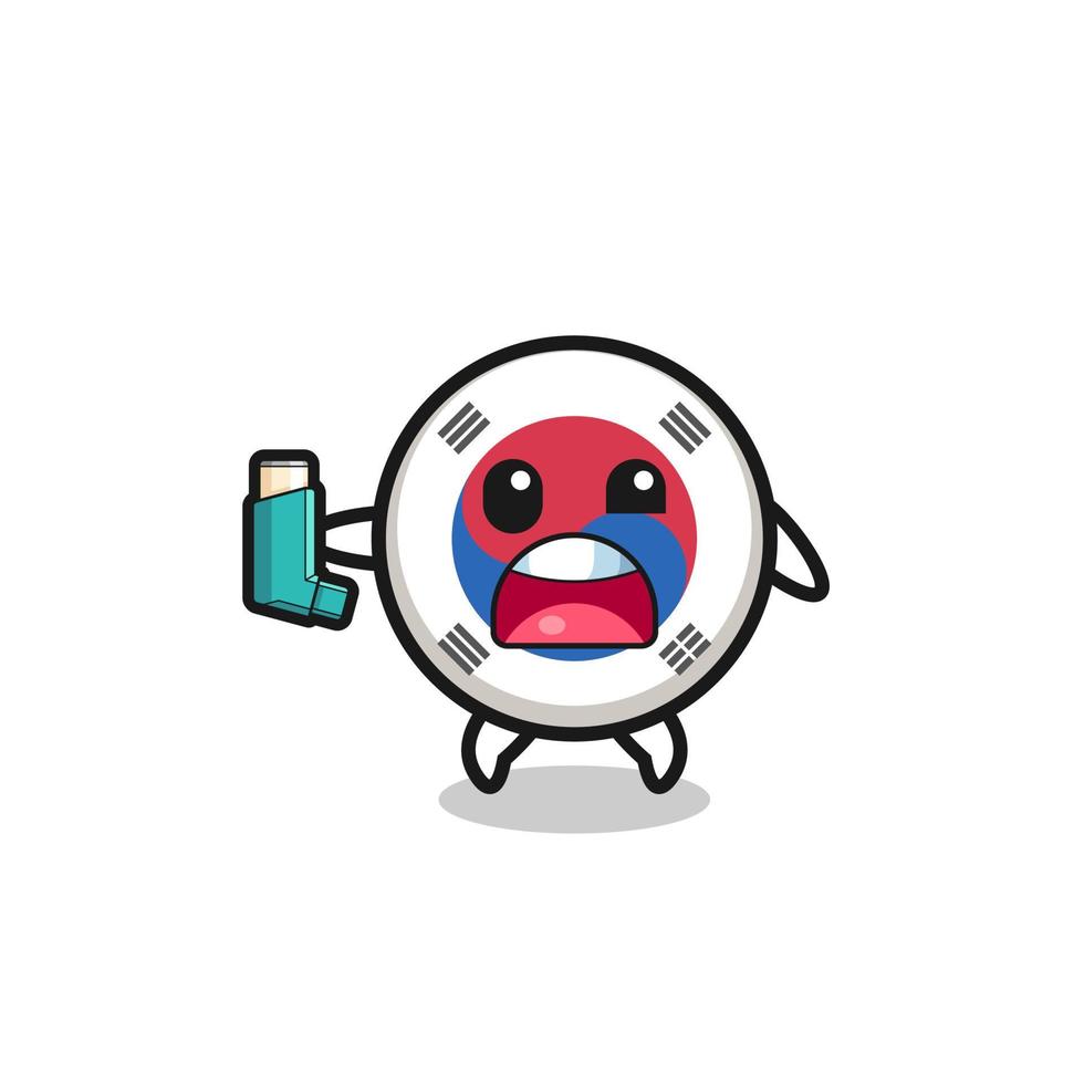 south korea flag mascot having asthma while holding the inhaler vector