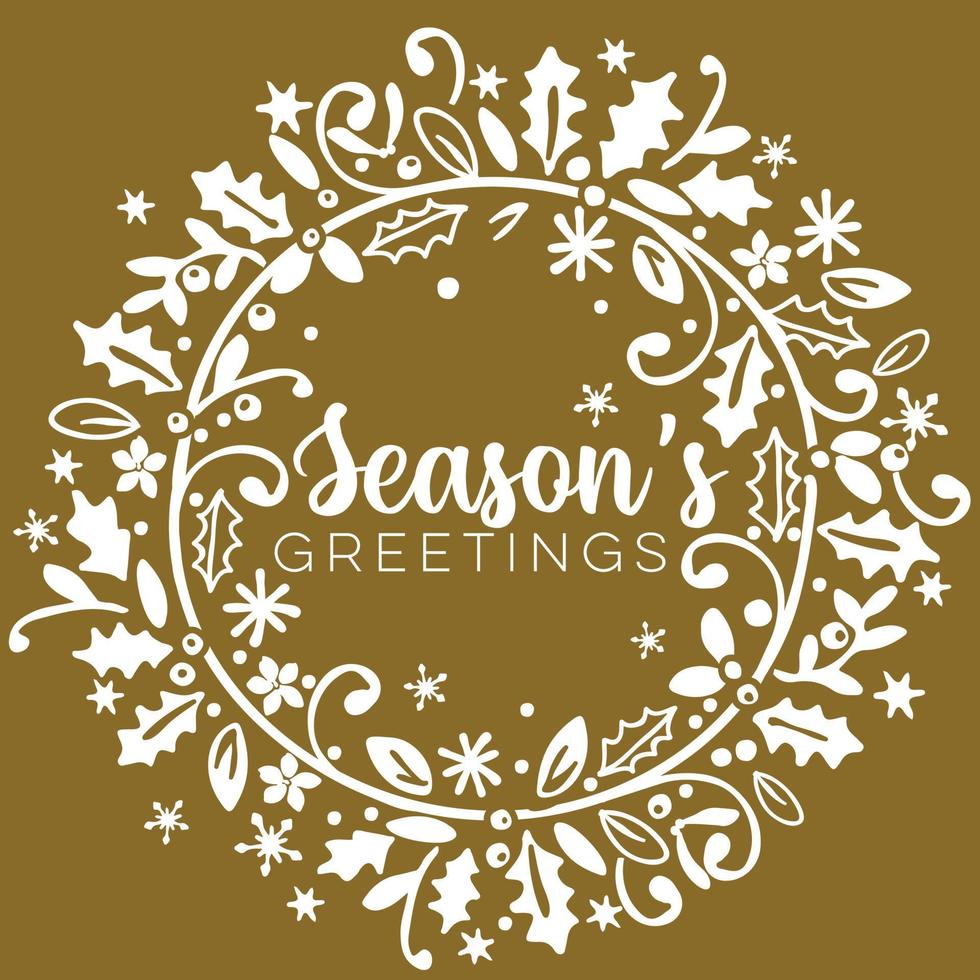 season's greeting wreath on gold vector