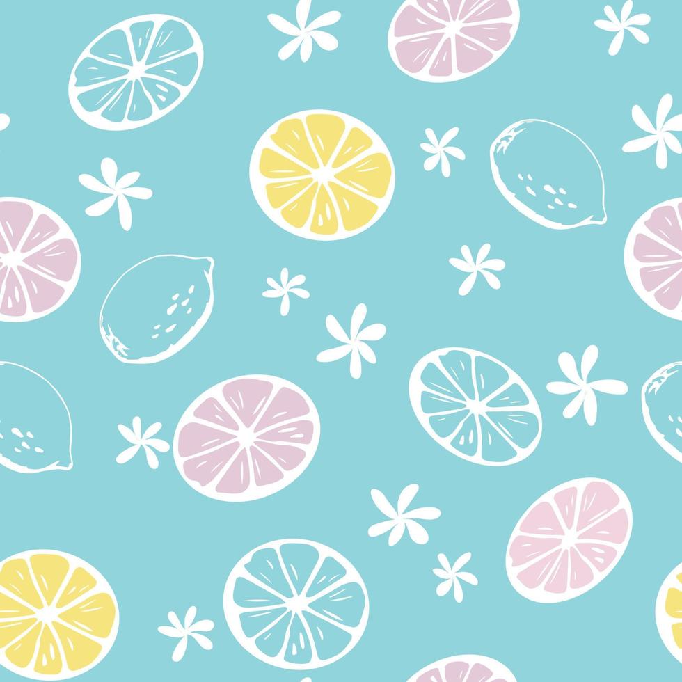 lemon seamless pattern on teal vector