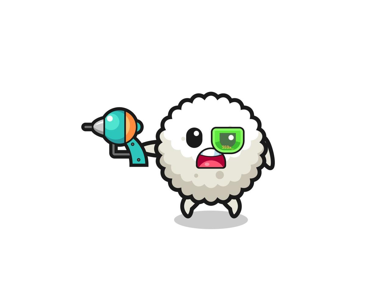 cute rice ball holding a future gun vector