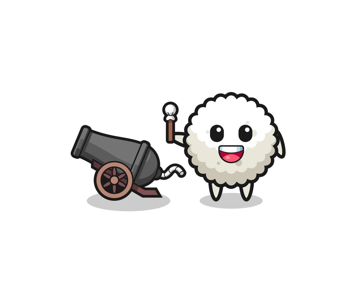 cute rice ball shoot using cannon vector