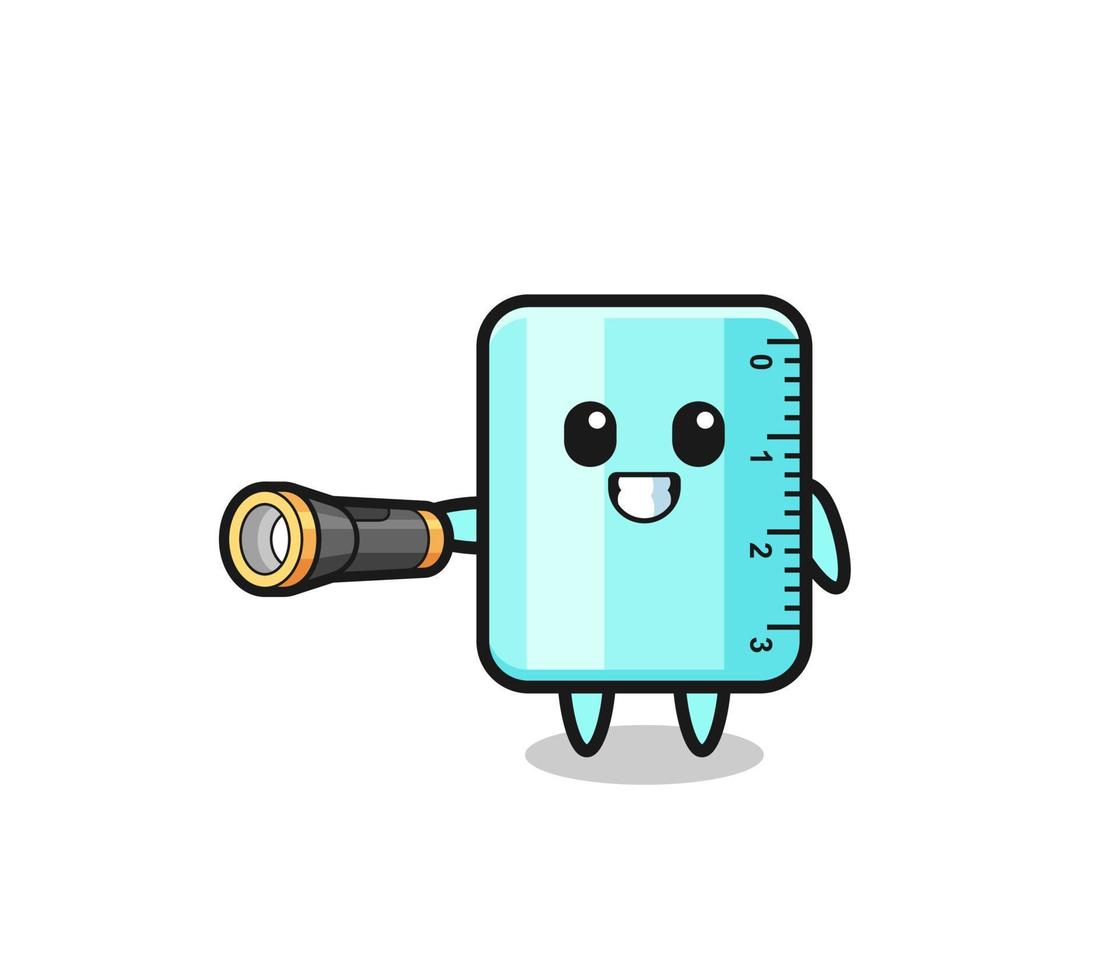 ruler mascot holding flashlight vector