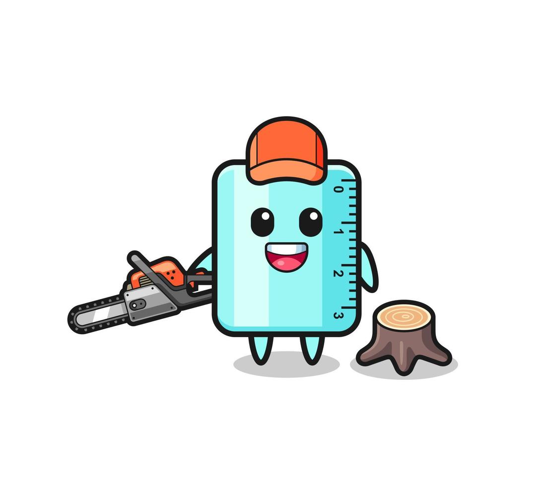 ruler lumberjack character holding a chainsaw vector