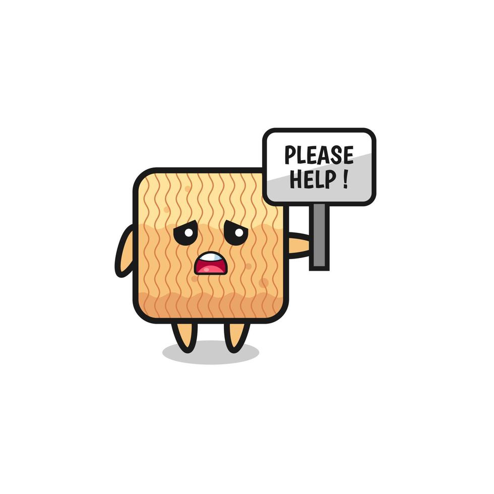 cute raw instant noodle hold the please help banner vector