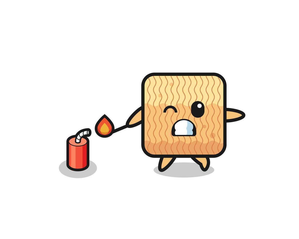 raw instant noodle mascot illustration playing firecracker vector