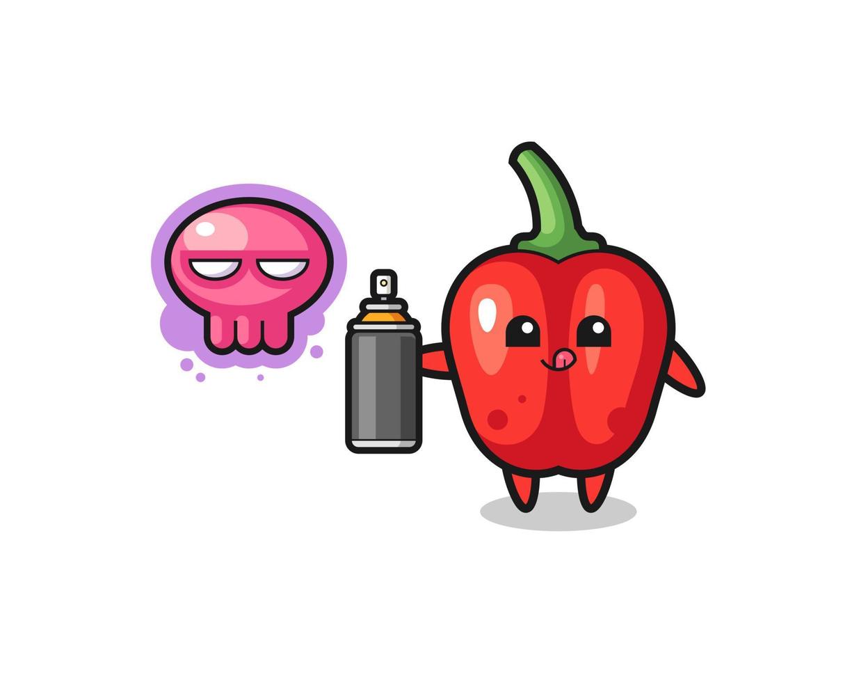 red bell pepper cartoon make a graffiti with a spray paint vector