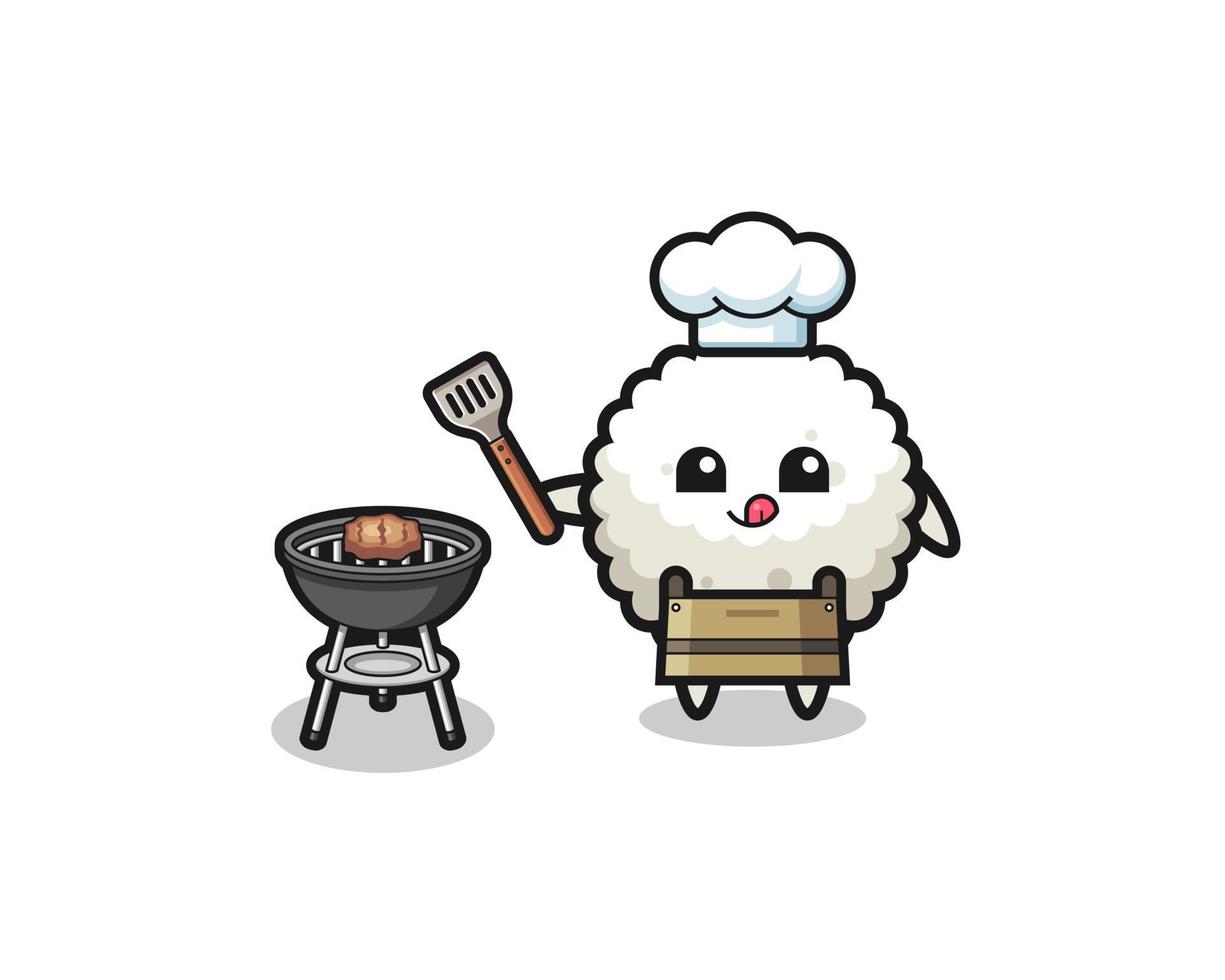 rice ball barbeque chef with a grill vector