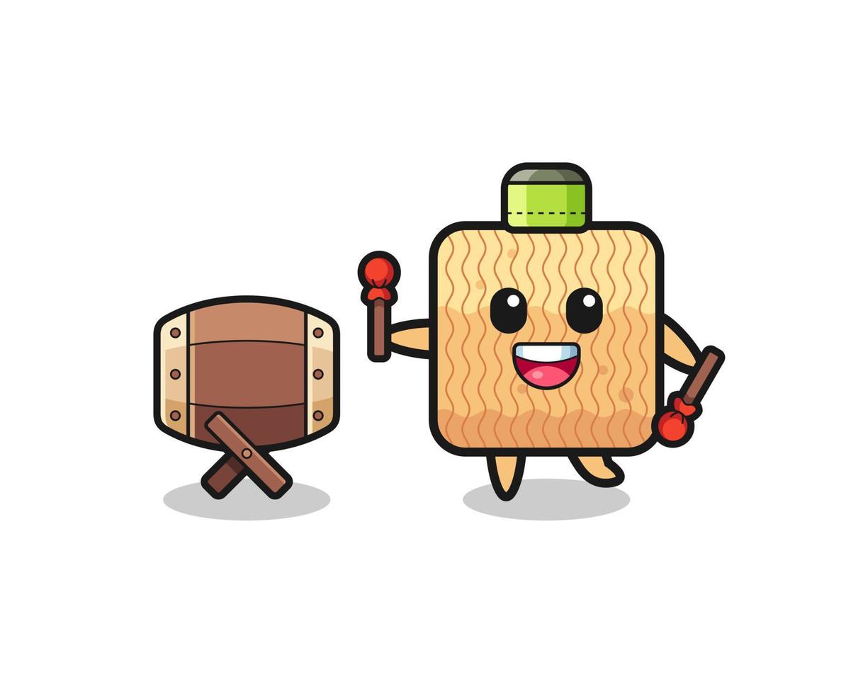 raw instant noodle muslim cartoon is beating the bedug vector