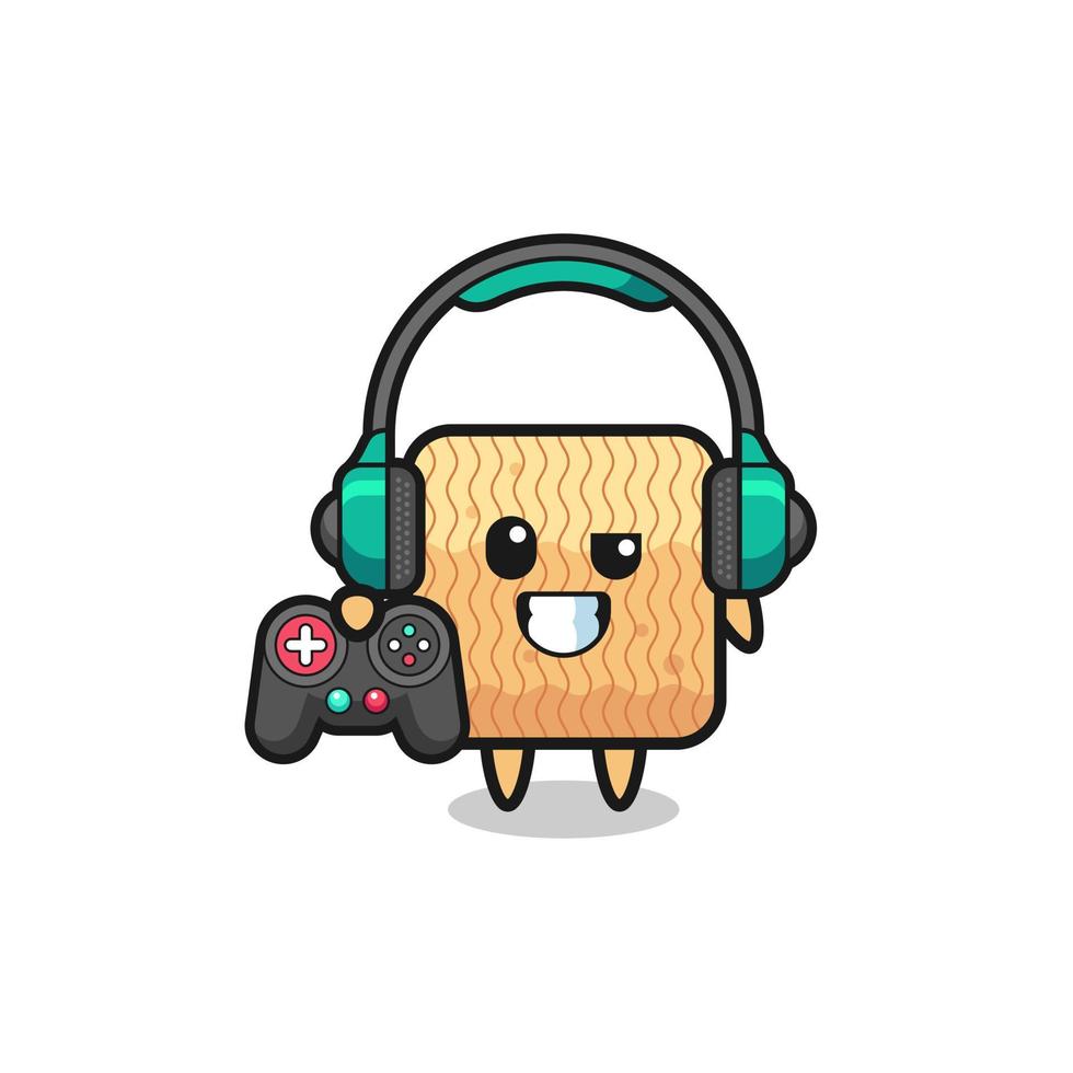 raw instant noodle gamer mascot holding a game controller vector