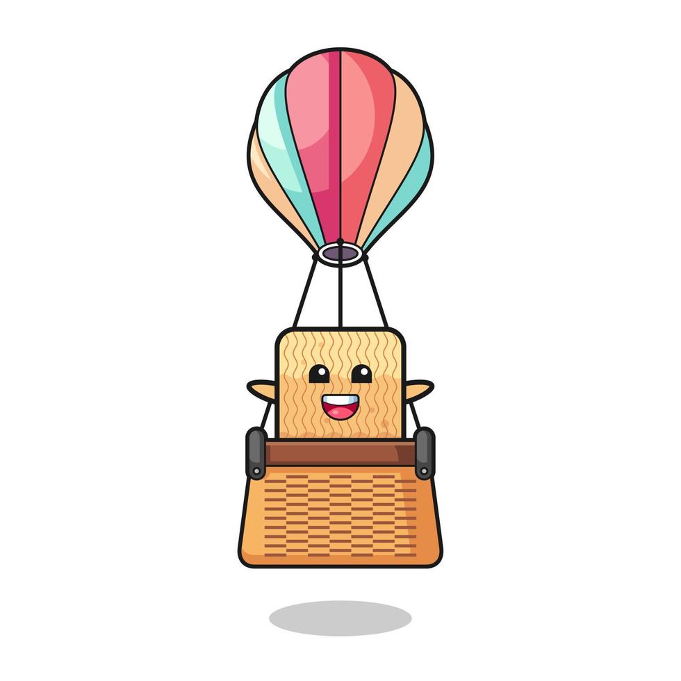 raw instant noodle mascot riding a hot air balloon vector