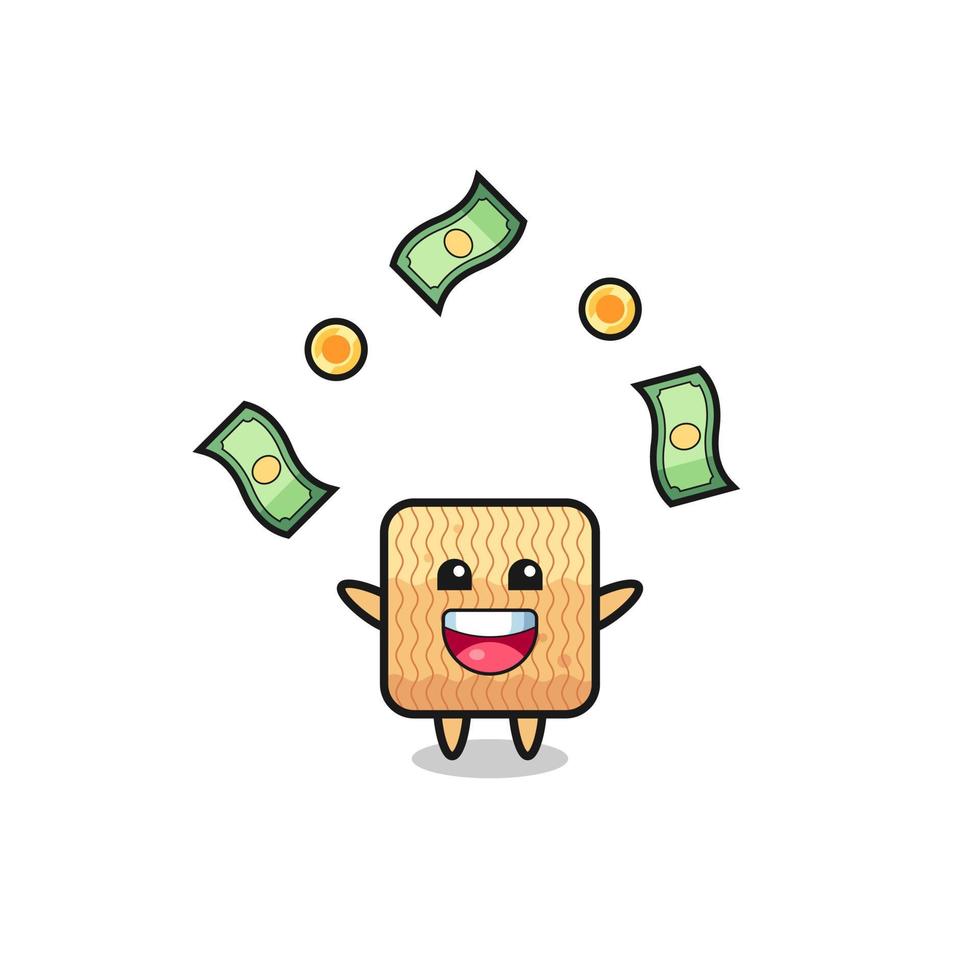 illustration of the raw instant noodle catching money falling from the sky vector