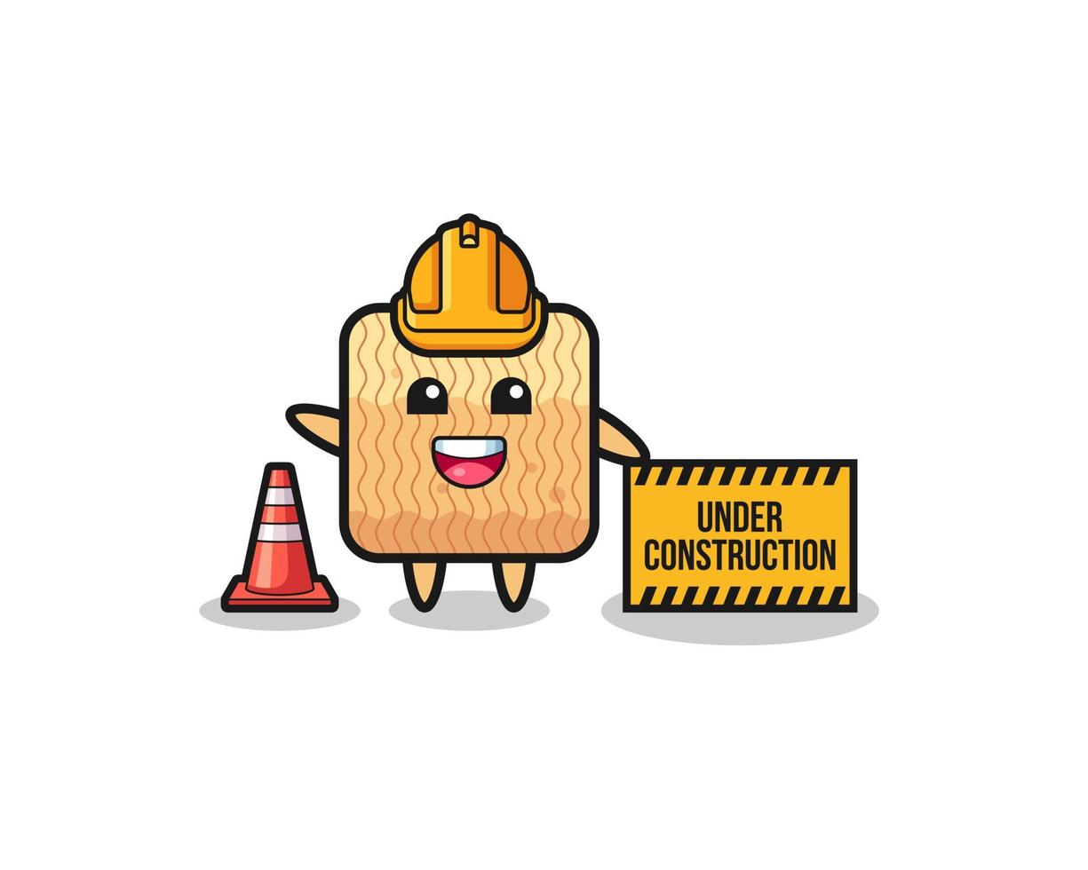 illustration of raw instant noodle with under construction banner vector