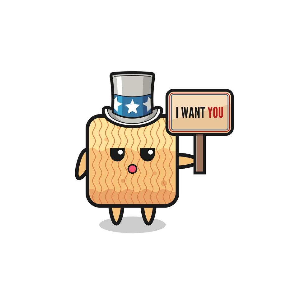 raw instant noodle cartoon as uncle Sam holding the banner I want you vector