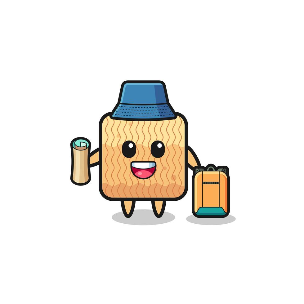 raw instant noodle mascot character as hiker vector
