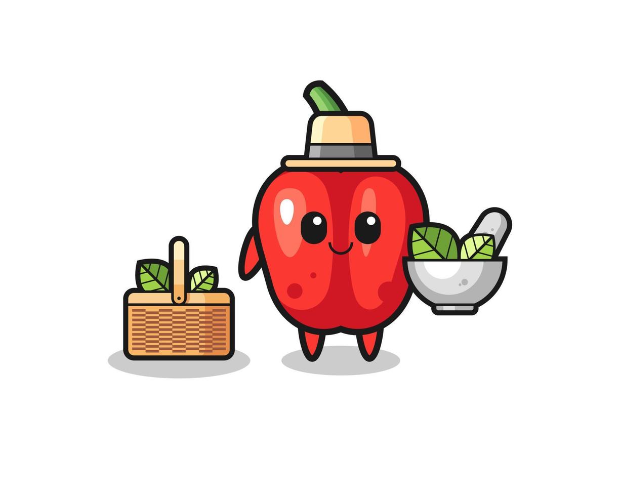 red bell pepper herbalist cute cartoon vector