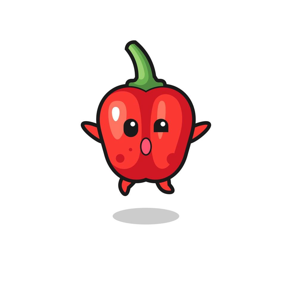 red bell pepper character is jumping gesture vector