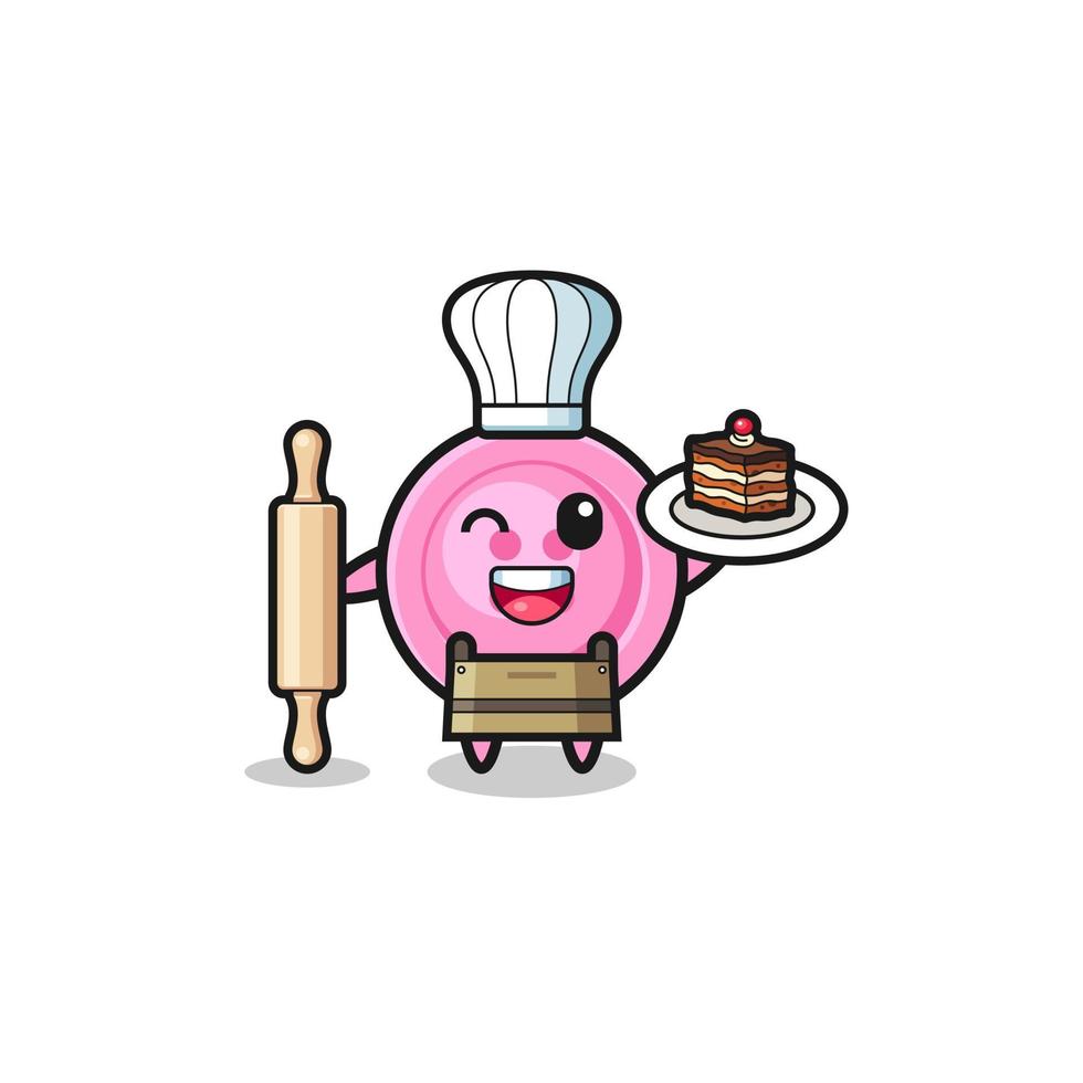 clothing button as pastry chef mascot hold rolling pin vector