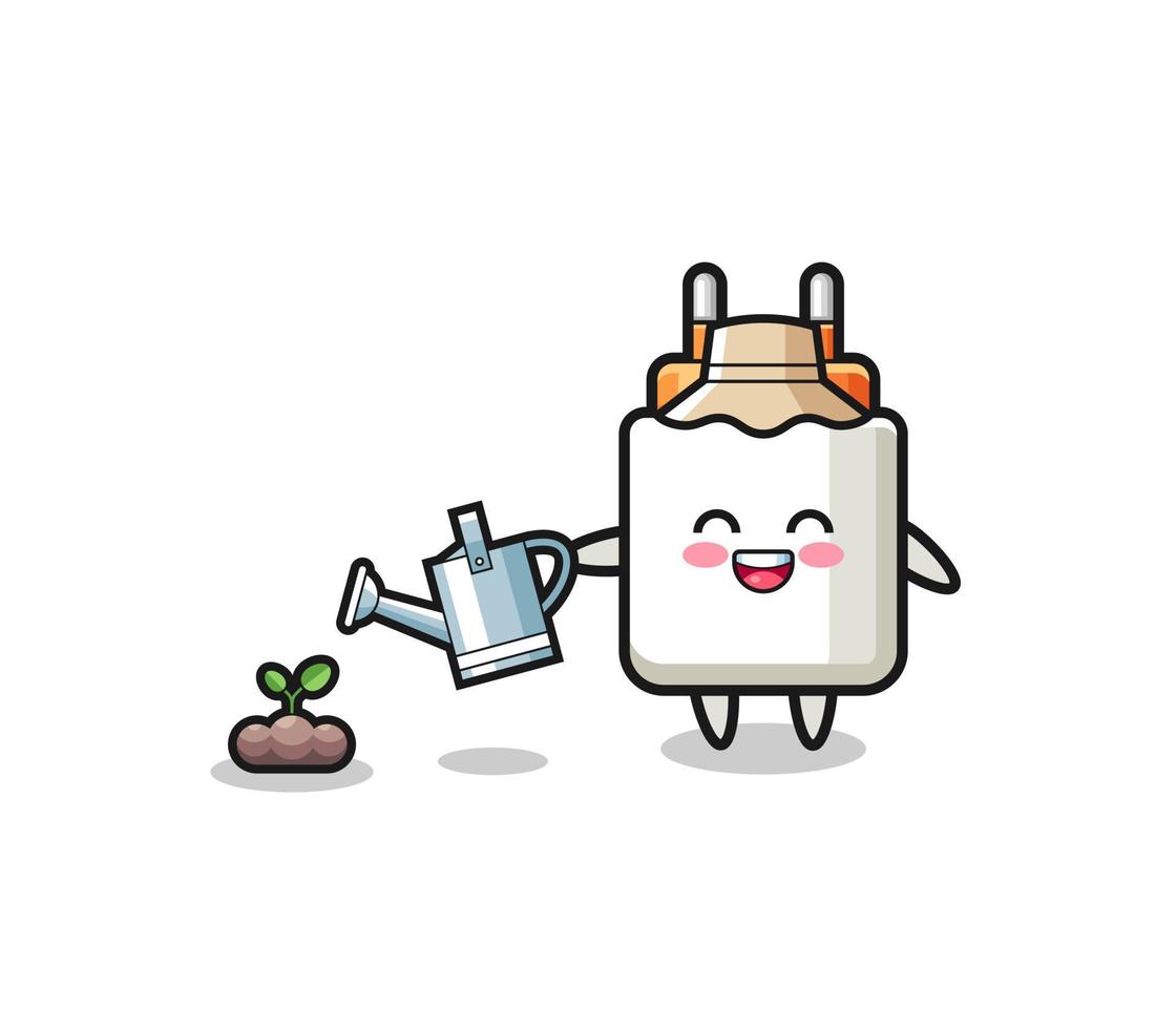 cute power adapter is watering plant seeds vector