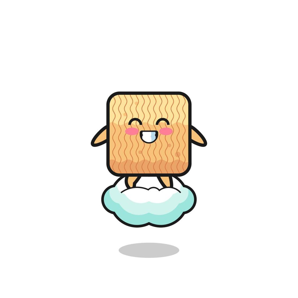 cute raw instant noodle illustration riding a floating cloud vector