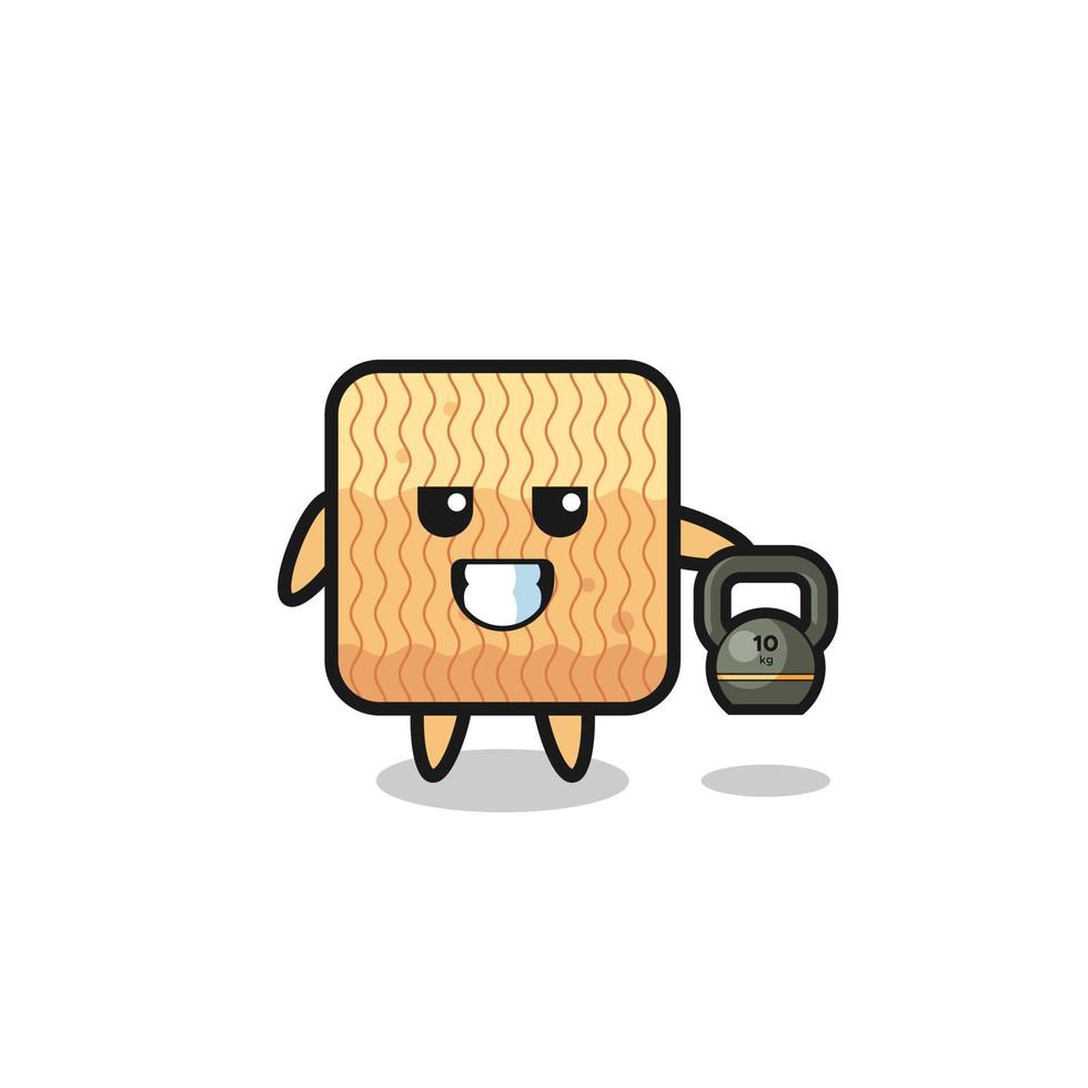 raw instant noodle mascot lifting kettlebell in the gym vector