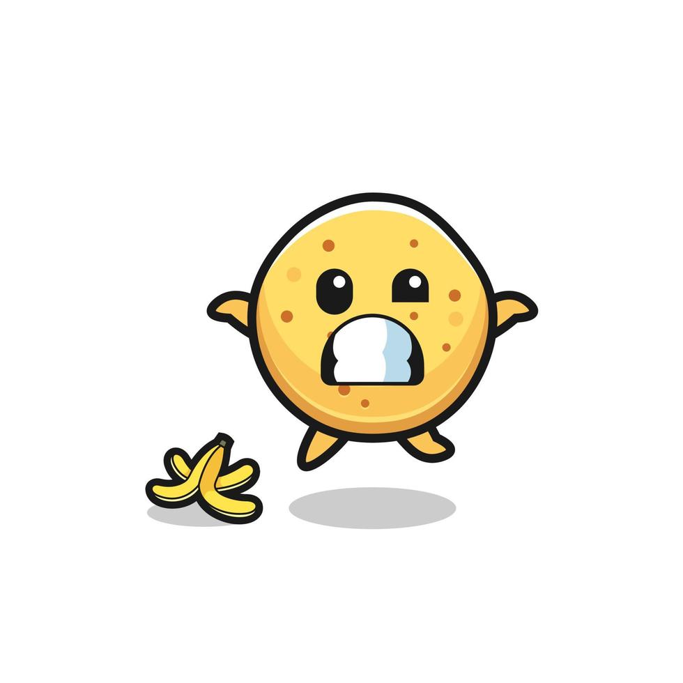 potato chip cartoon is slip on a banana peel vector