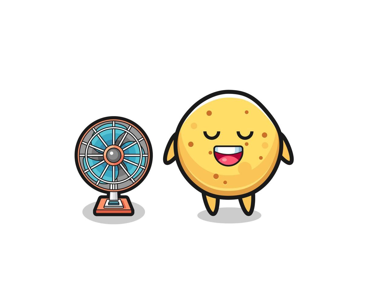 cute potato chip is standing in front of the fan vector