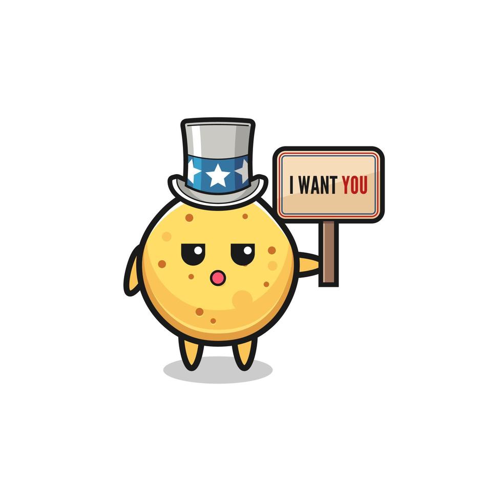 potato chip cartoon as uncle Sam holding the banner I want you vector