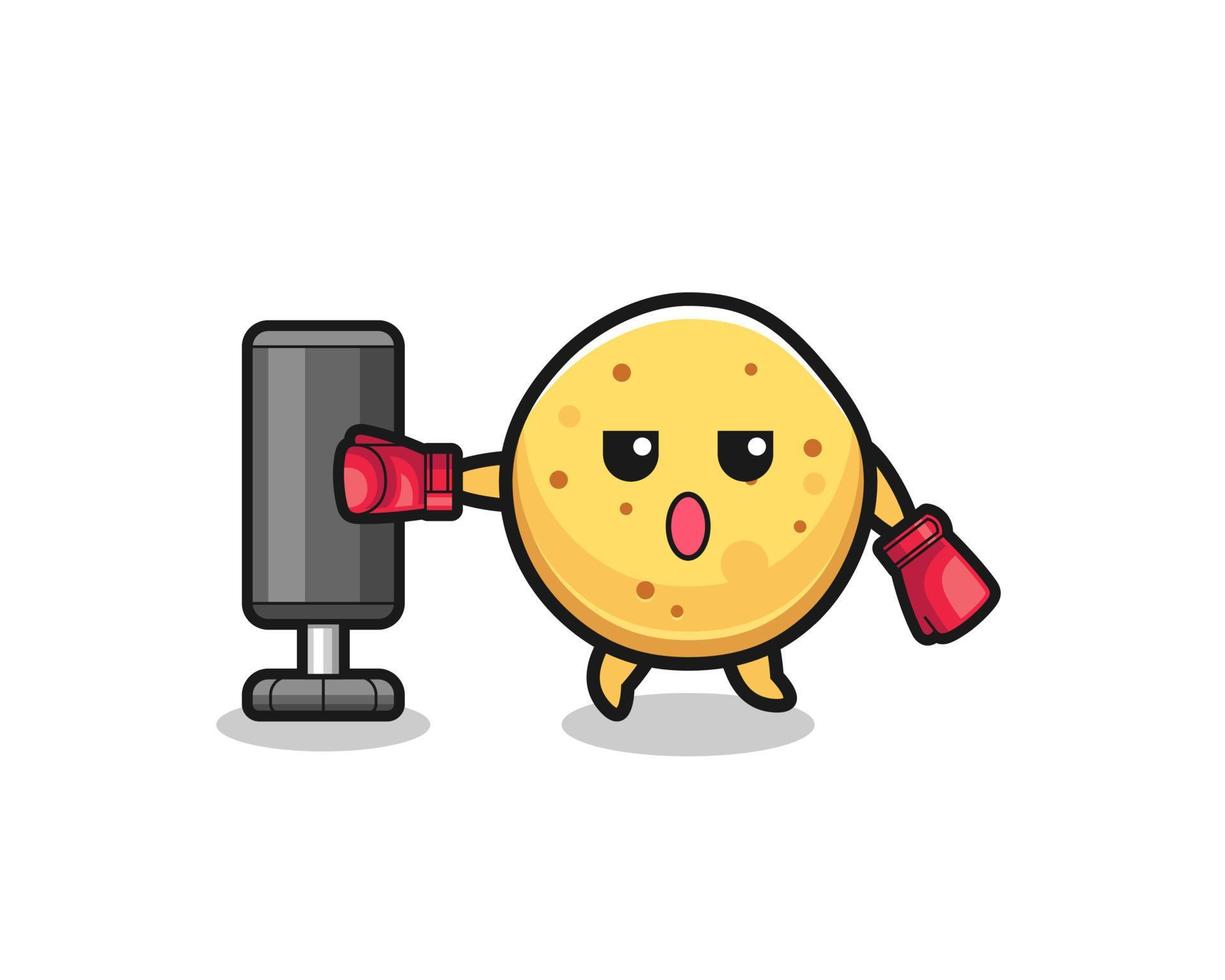 potato chip boxer cartoon doing training with punching bag vector