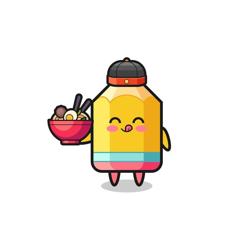 pencil as Chinese chef mascot holding a noodle bowl vector
