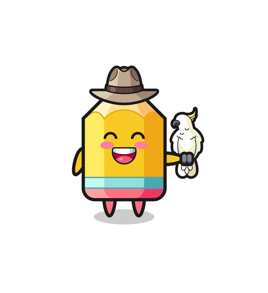 pencil zookeeper mascot with a parrot vector