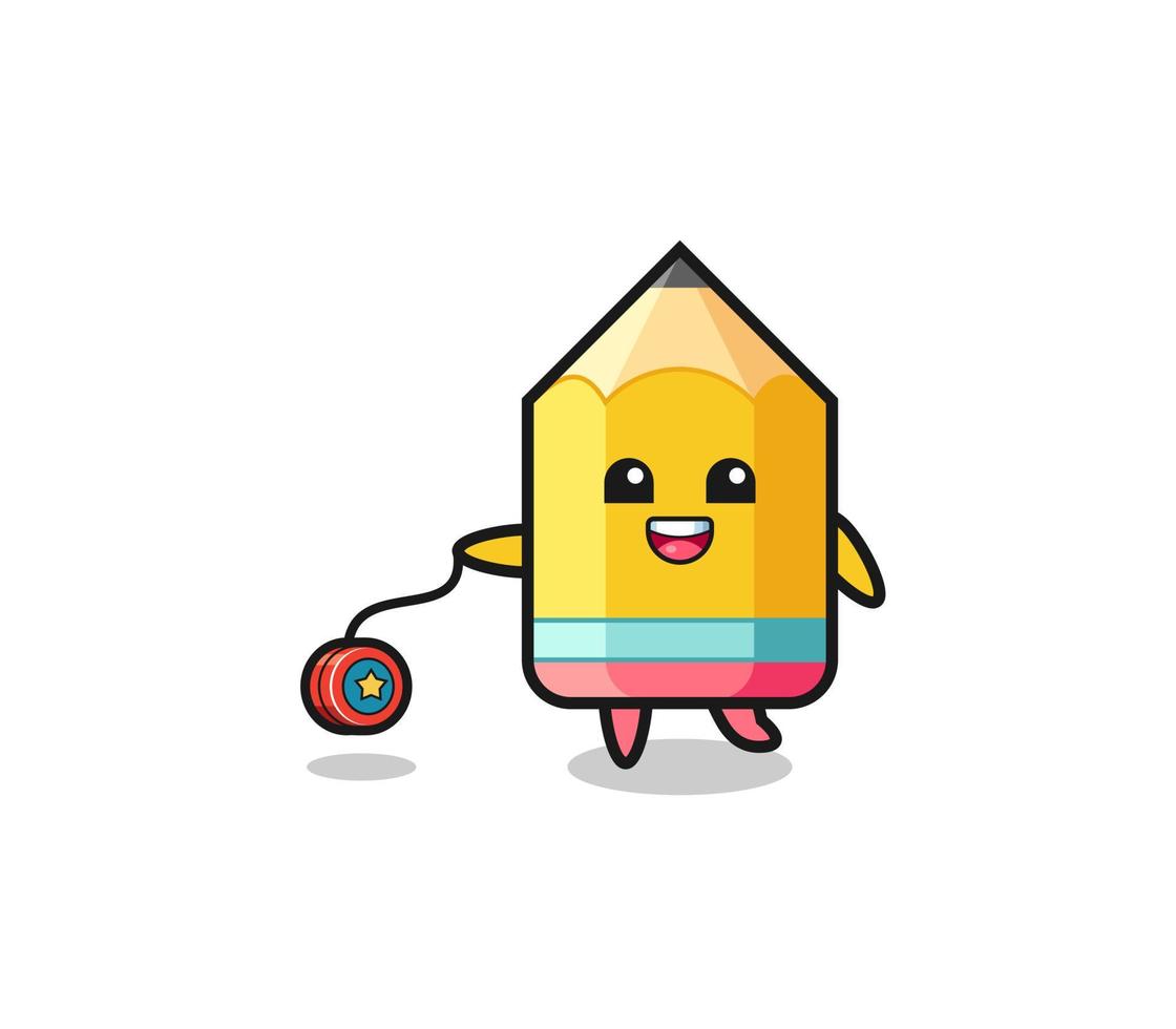 cartoon of cute pencil playing a yoyo vector