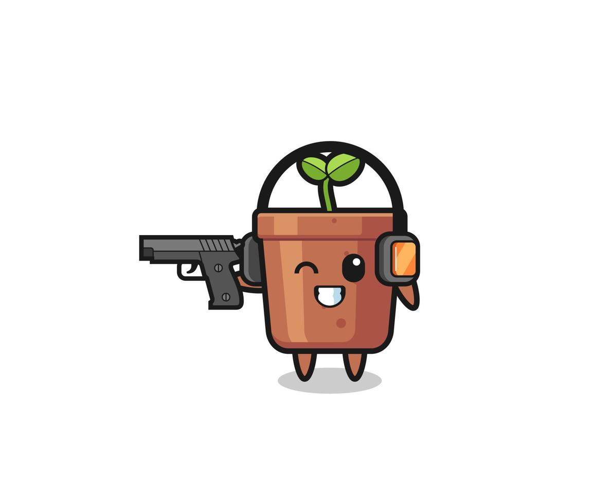 illustration of plant pot cartoon doing shooting range vector