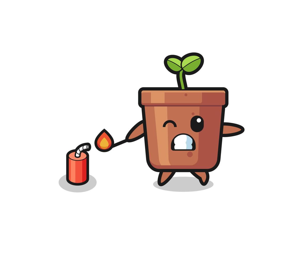 plant pot mascot illustration playing firecracker vector