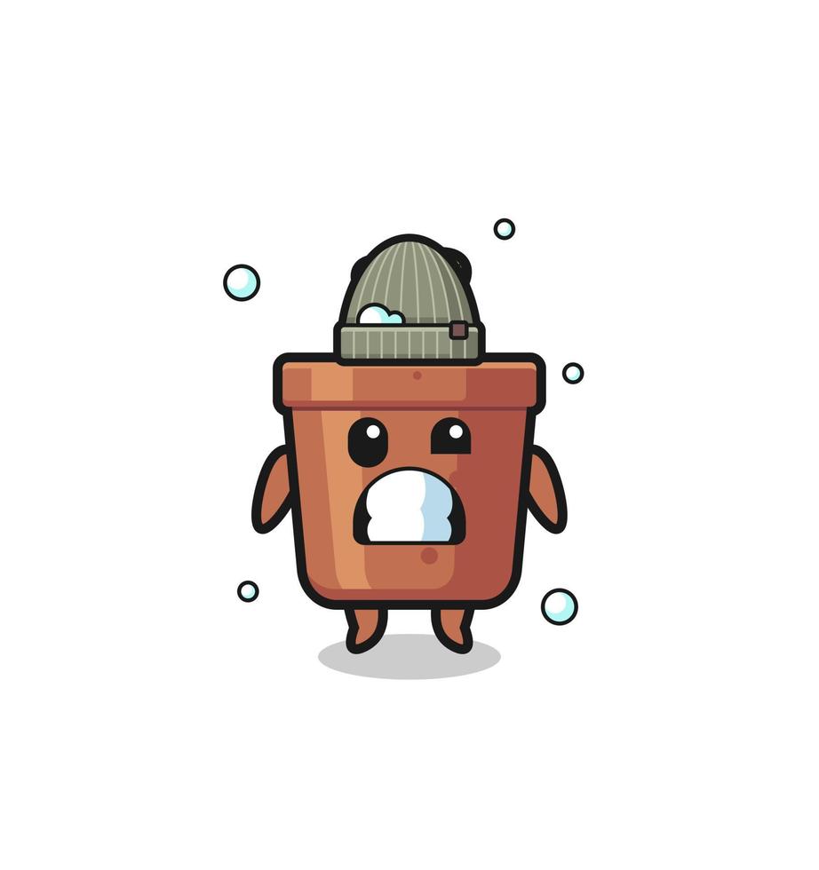 cute cartoon plant pot with shivering expression vector