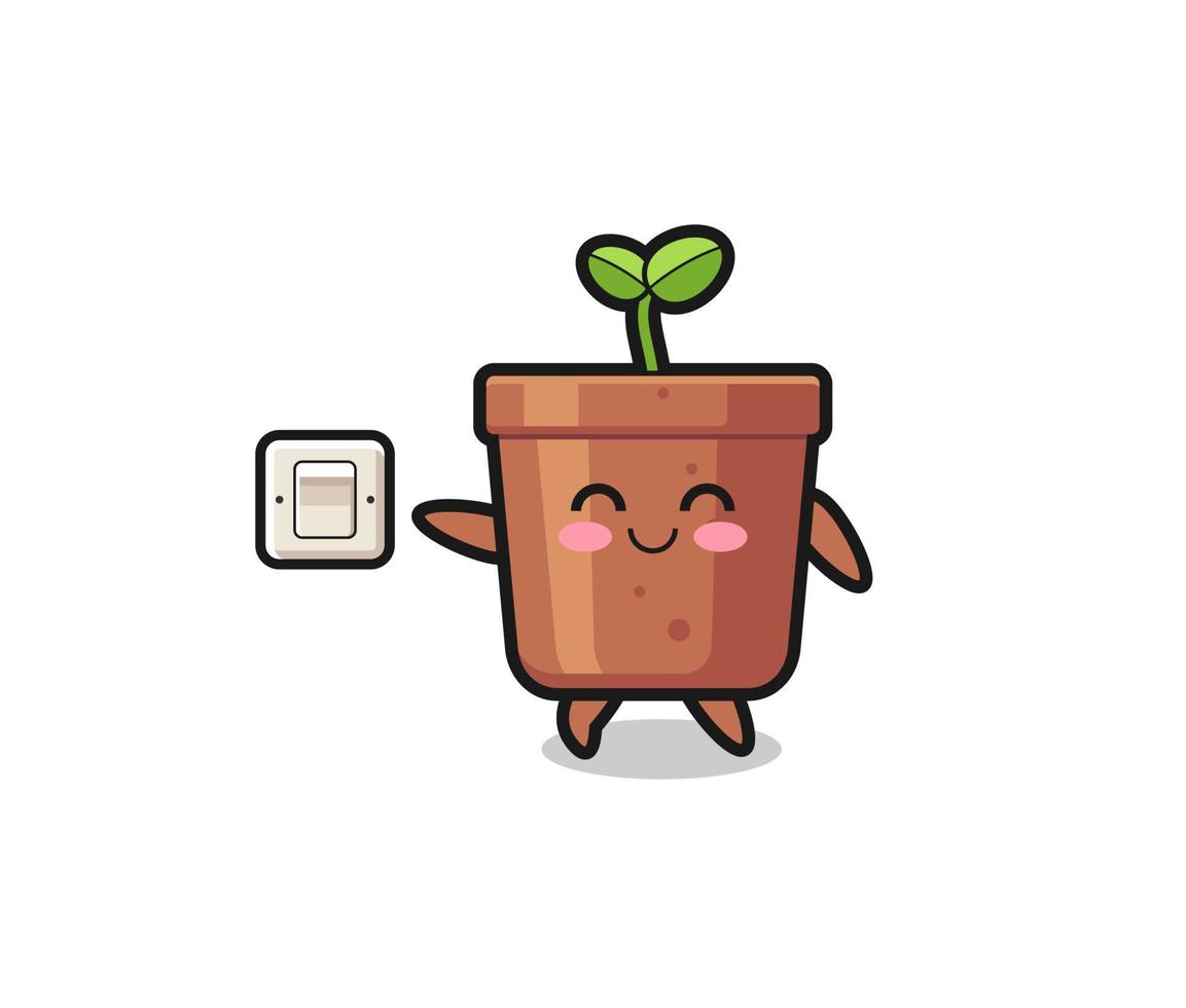 cartoon plant pot is turning off light vector