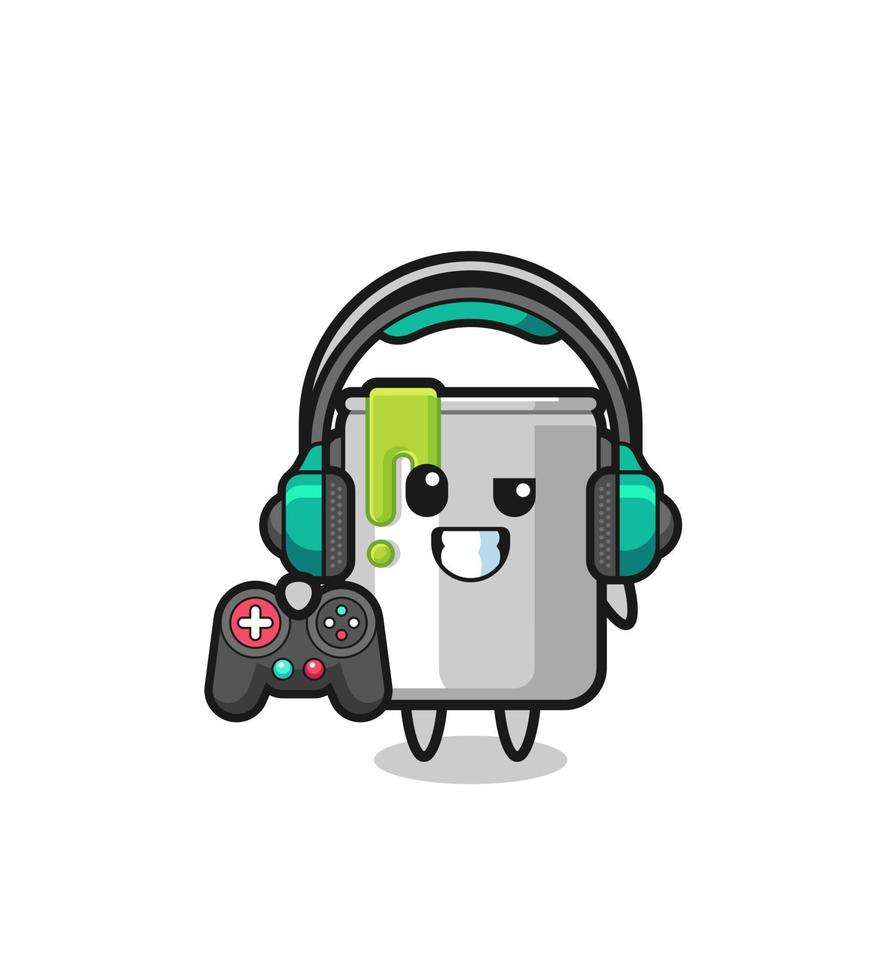 paint tin gamer mascot holding a game controller vector