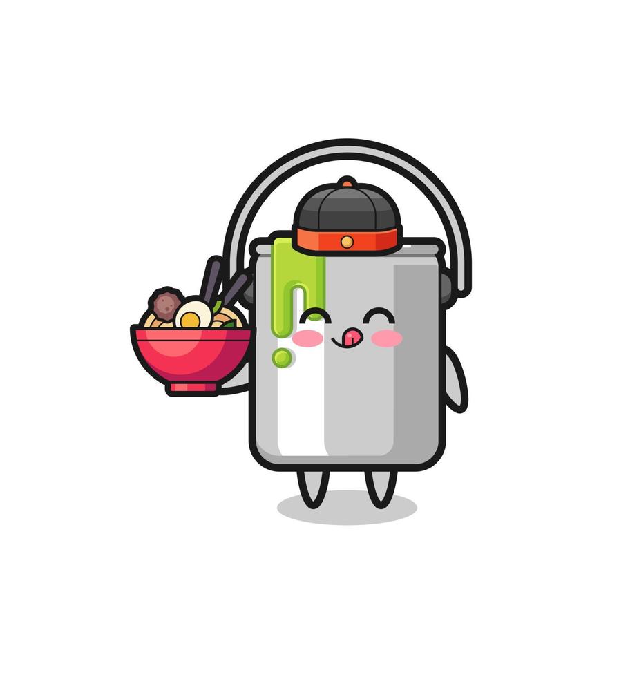 lata de pintura como mascota del chef chino sosteniendo un tazón de fideos vector