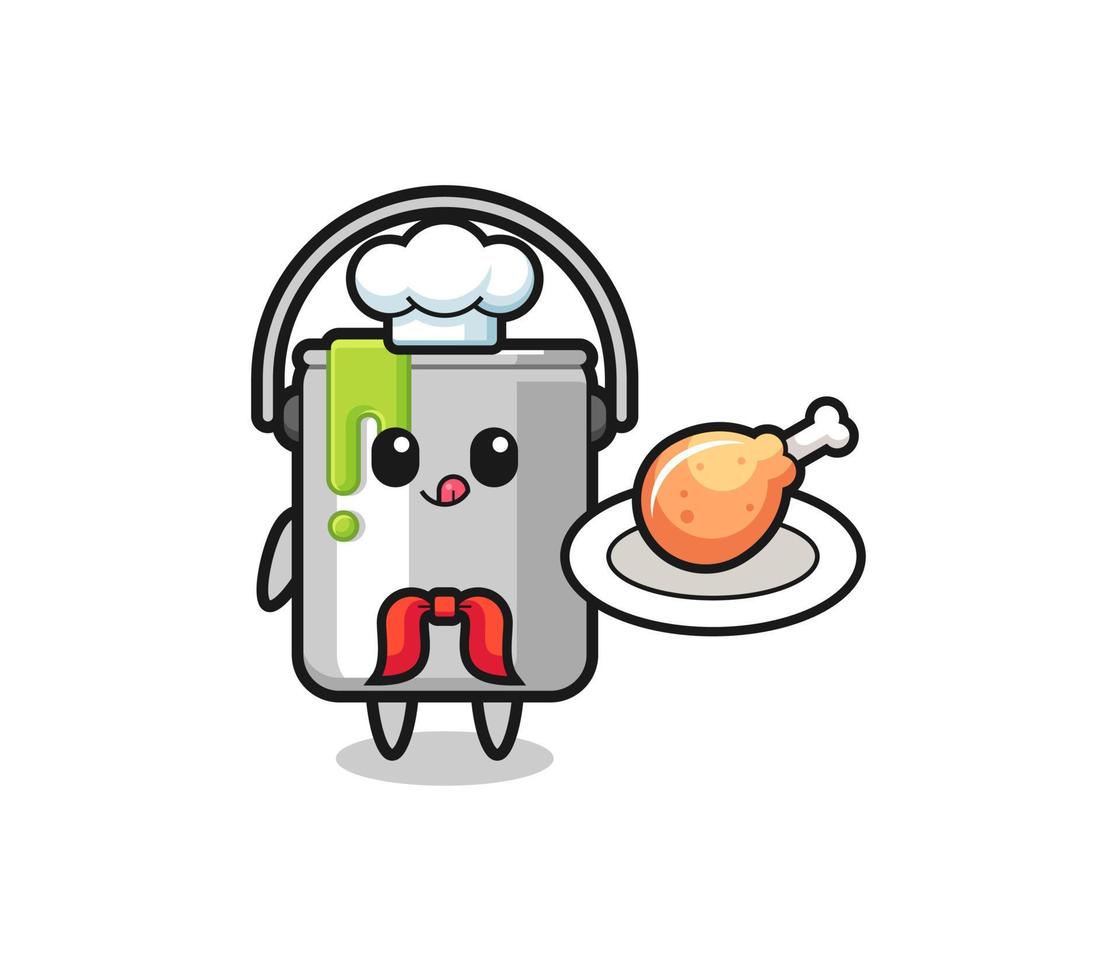 paint tin fried chicken chef cartoon character vector