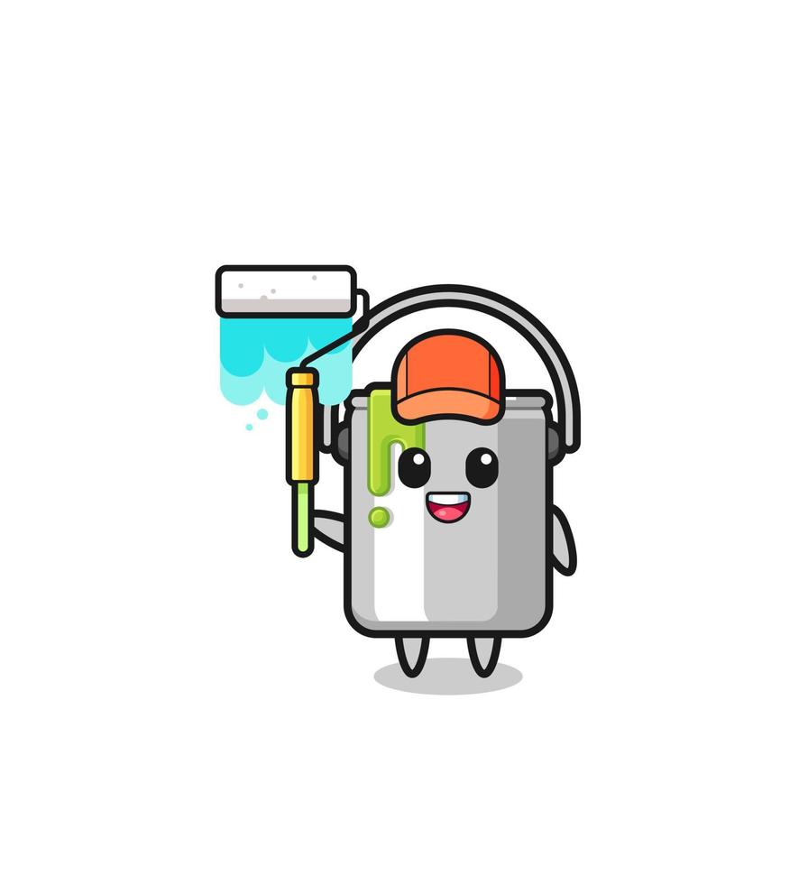 the paint tin painter mascot with a paint roller vector