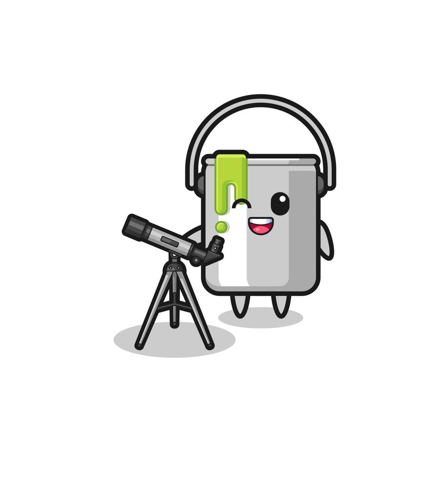 paint tin astronomer mascot with a modern telescope vector