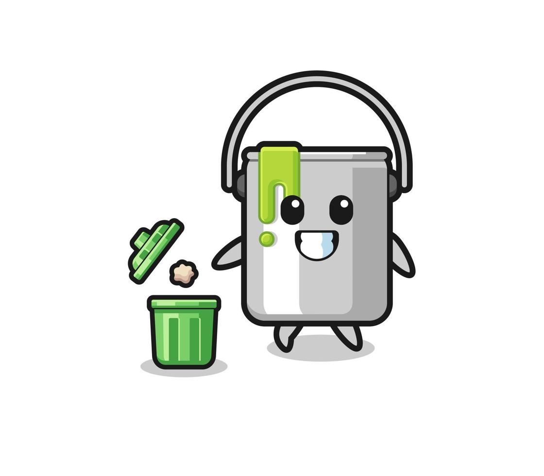 illustration of the paint tin throwing garbage in the trash can vector