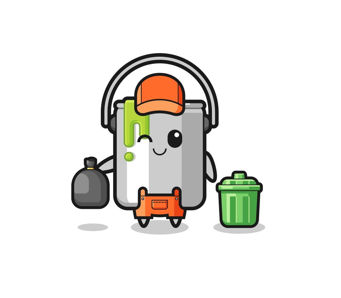 the mascot of cute paint tin as garbage collector vector