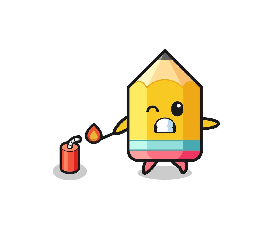 pencil mascot illustration playing firecracker vector
